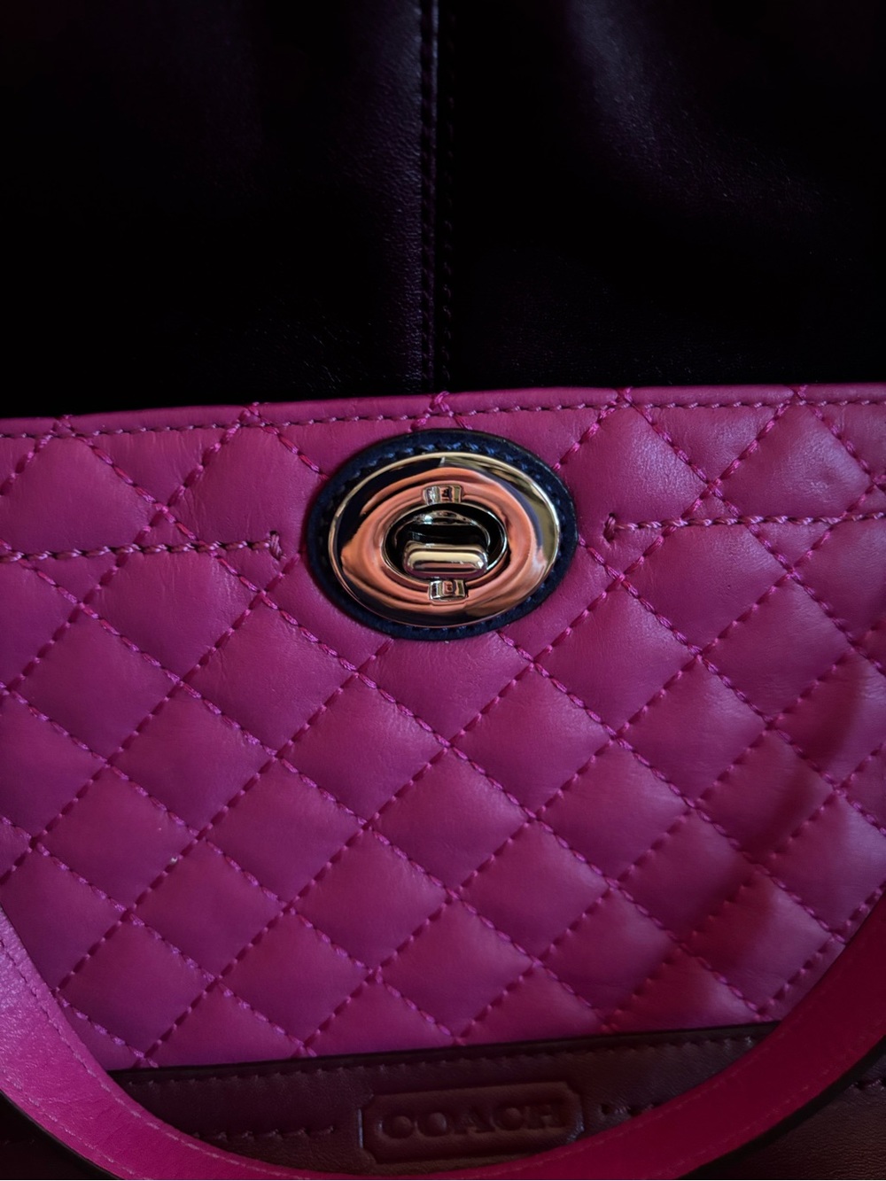 Coach Quilted Leather Shoulder Bag - Fuchsia & Black with Gold Turnlock
